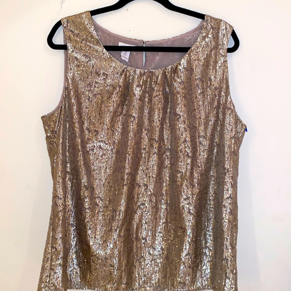 Chico’s gold metallic animal pattern fully lined tank Chico’s sz 3